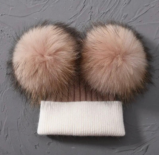 Blush and White Two Toned Double Pom // Beanie *PRE ORDER*
